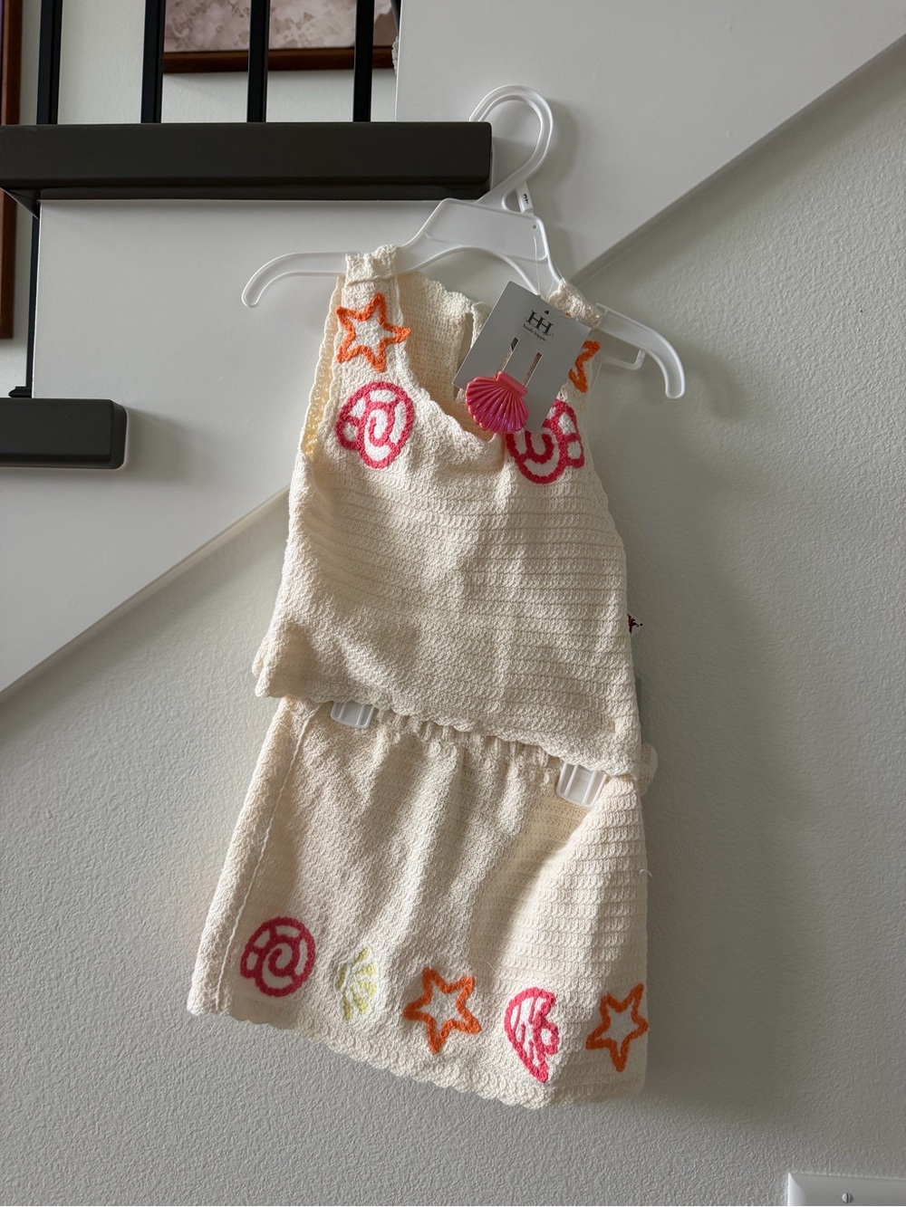 NWT Haute Hippie Kids Cream Skirt & Top with Pink and Orange Shell Detail